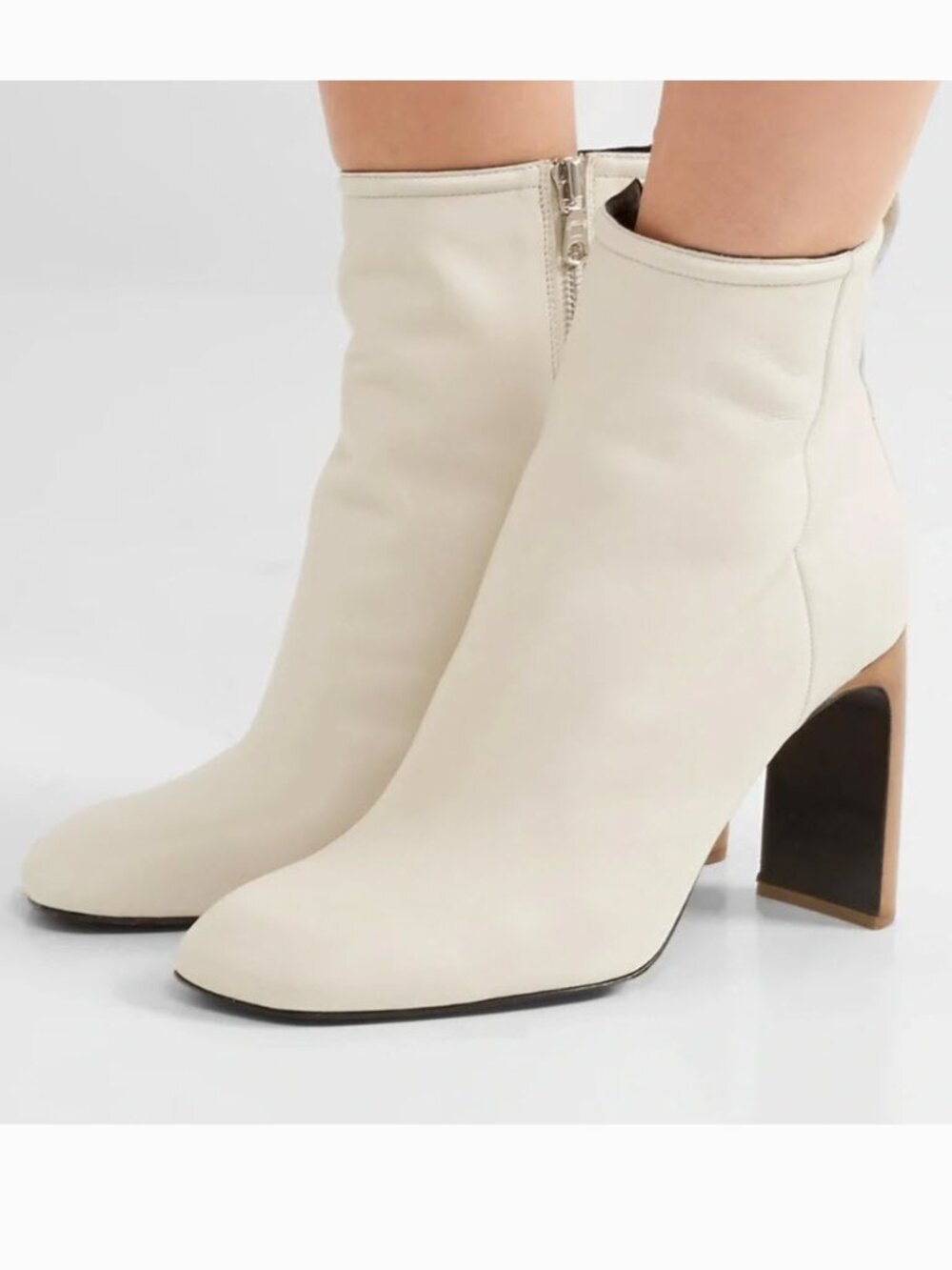 Rag & Bone Ellis Leather Ankle Boots Beige Side Zip Square Toe 37.5